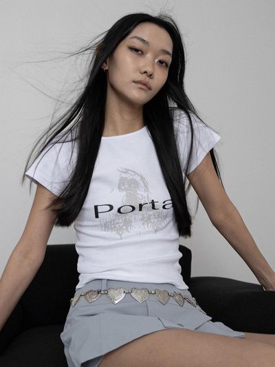 Porta PORTA RIBBED SLIM UNECK TOP, WHITE