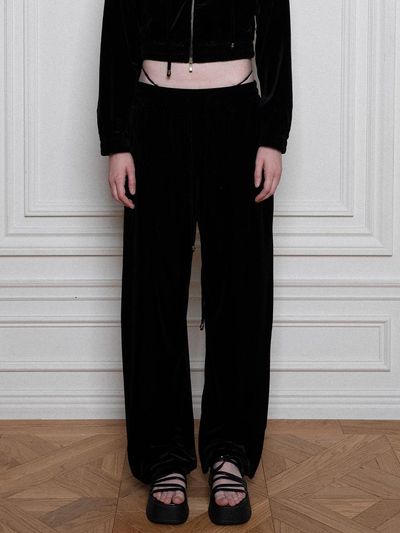 Porta PORTA VELVET JOGGER PANTS, BLACK
