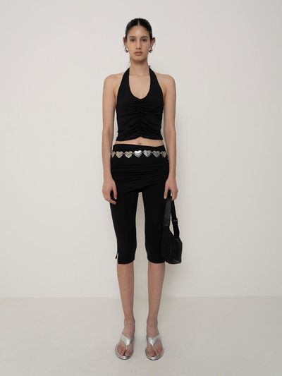 Porta Shirring Capri Skirt Pants_Black