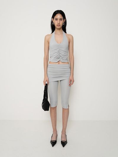 Porta Shirring Capri Skirt Pants_Grey