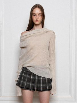 Porta UNBALANCE HOODED KNIT, ASH BEIGE