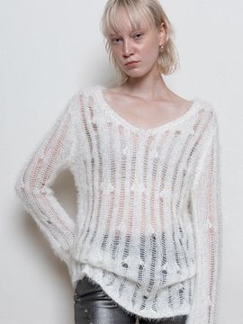 Porta VINTAGE NET PULLOVER KNIT TOP, WHITE