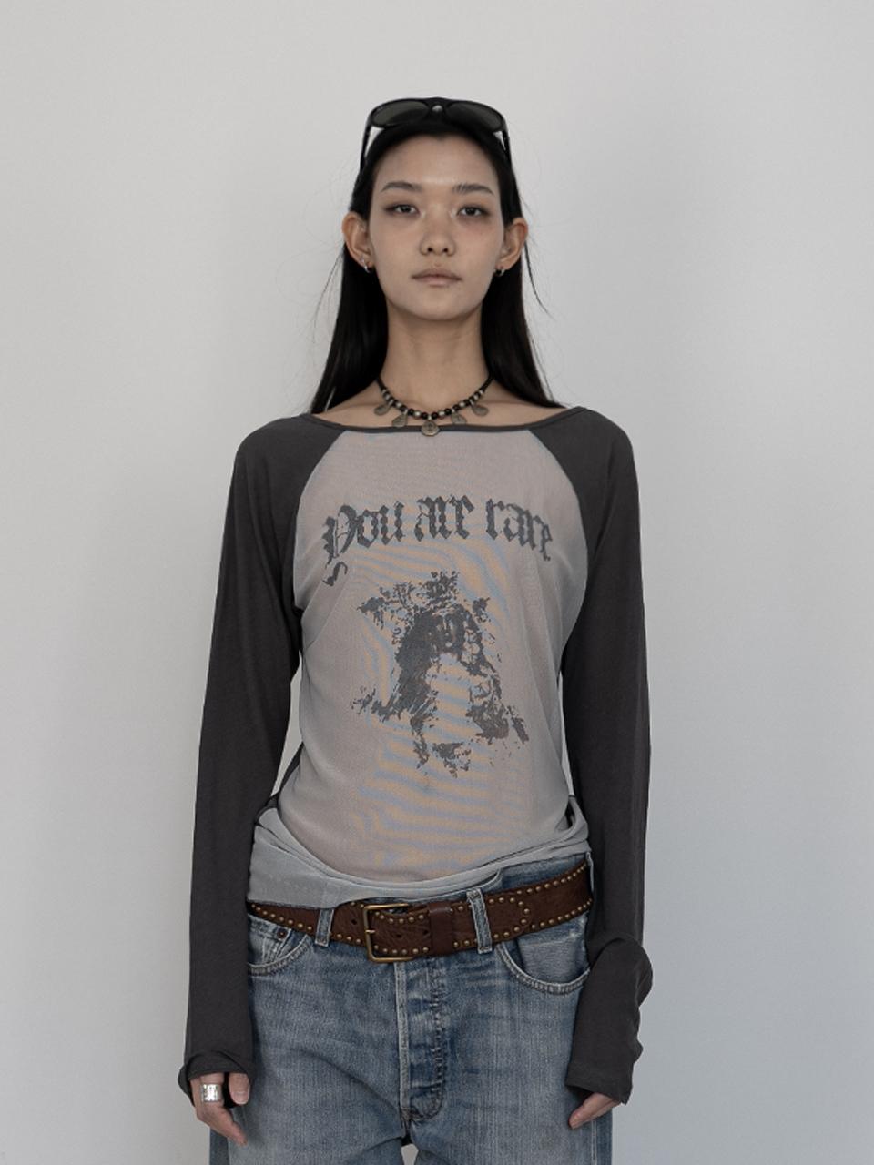 Porta YAR MESH RAGLAN LONG SLEEVE TOP, GREY