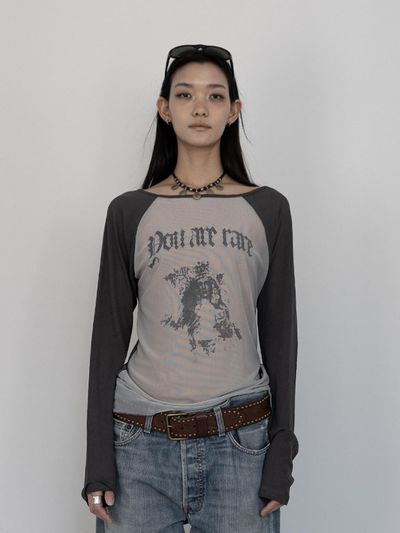 Porta YAR MESH RAGLAN LONG SLEEVE TOP, GREY