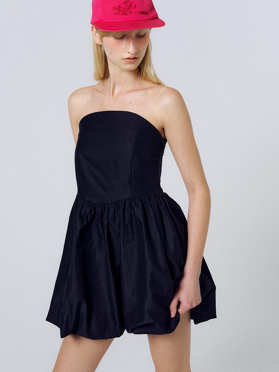 PoshyFreckles Balloon Tube Top Dress [Jet Black]