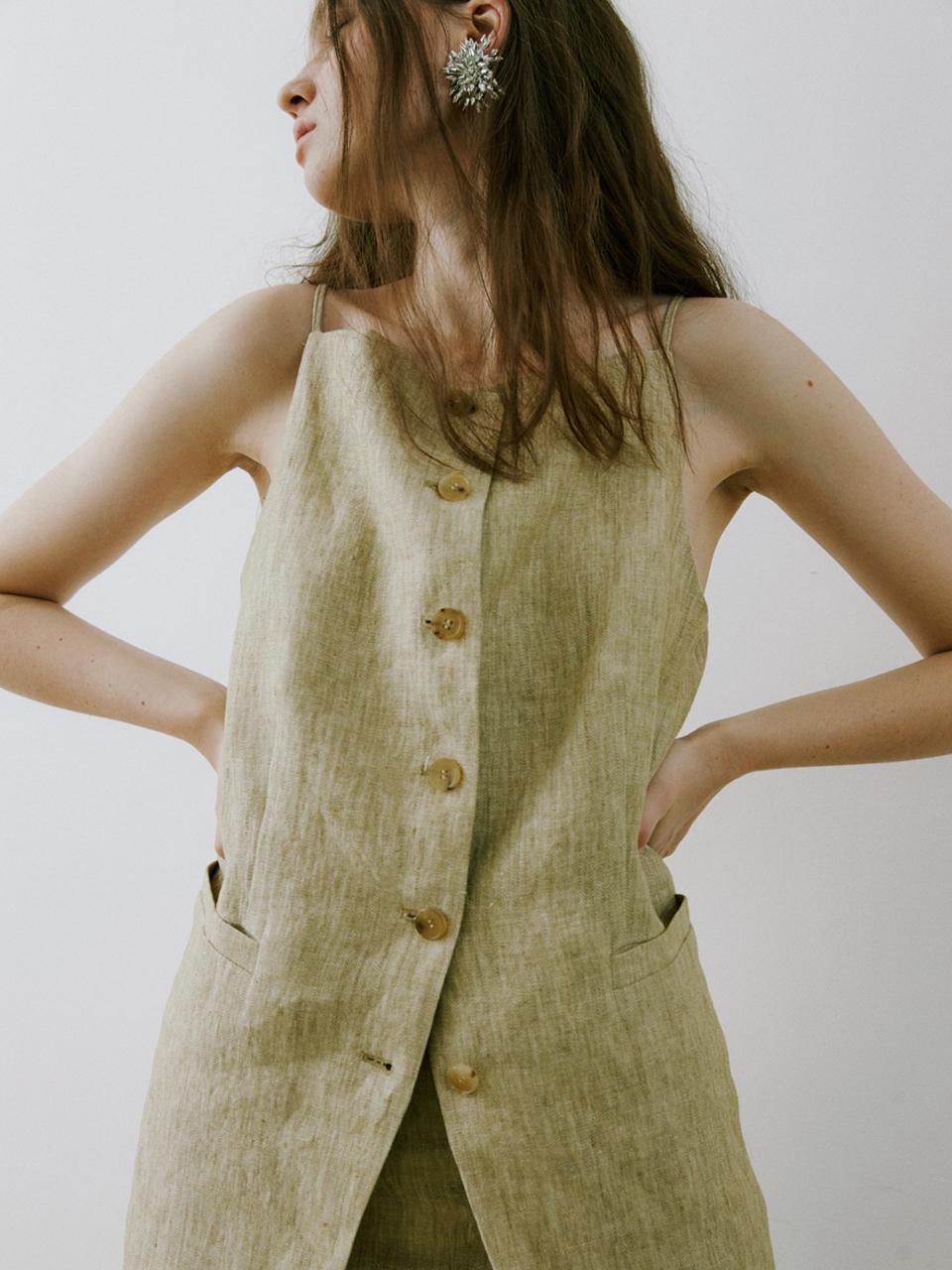 PoshyFreckles Button Linen Jacket Vest_Herringbone
