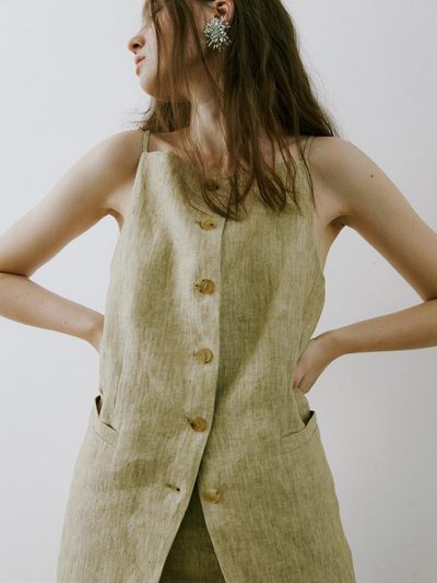 PoshyFreckles Button Linen Jacket Vest_Herringbone