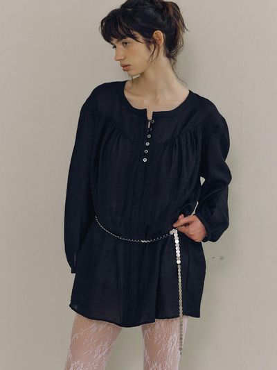 PoshyFreckles Button Mini Dress [Black]