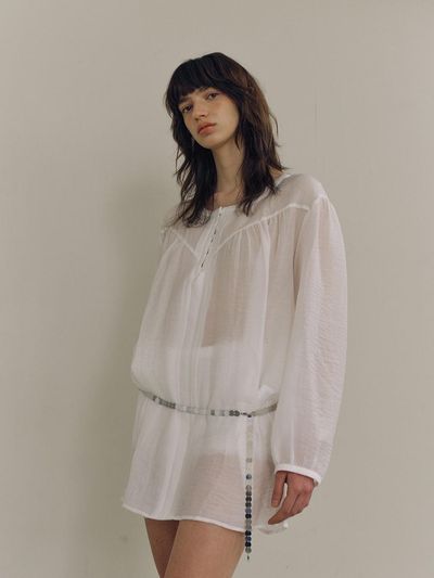 PoshyFreckles Button Mini Dress [Ivory]
