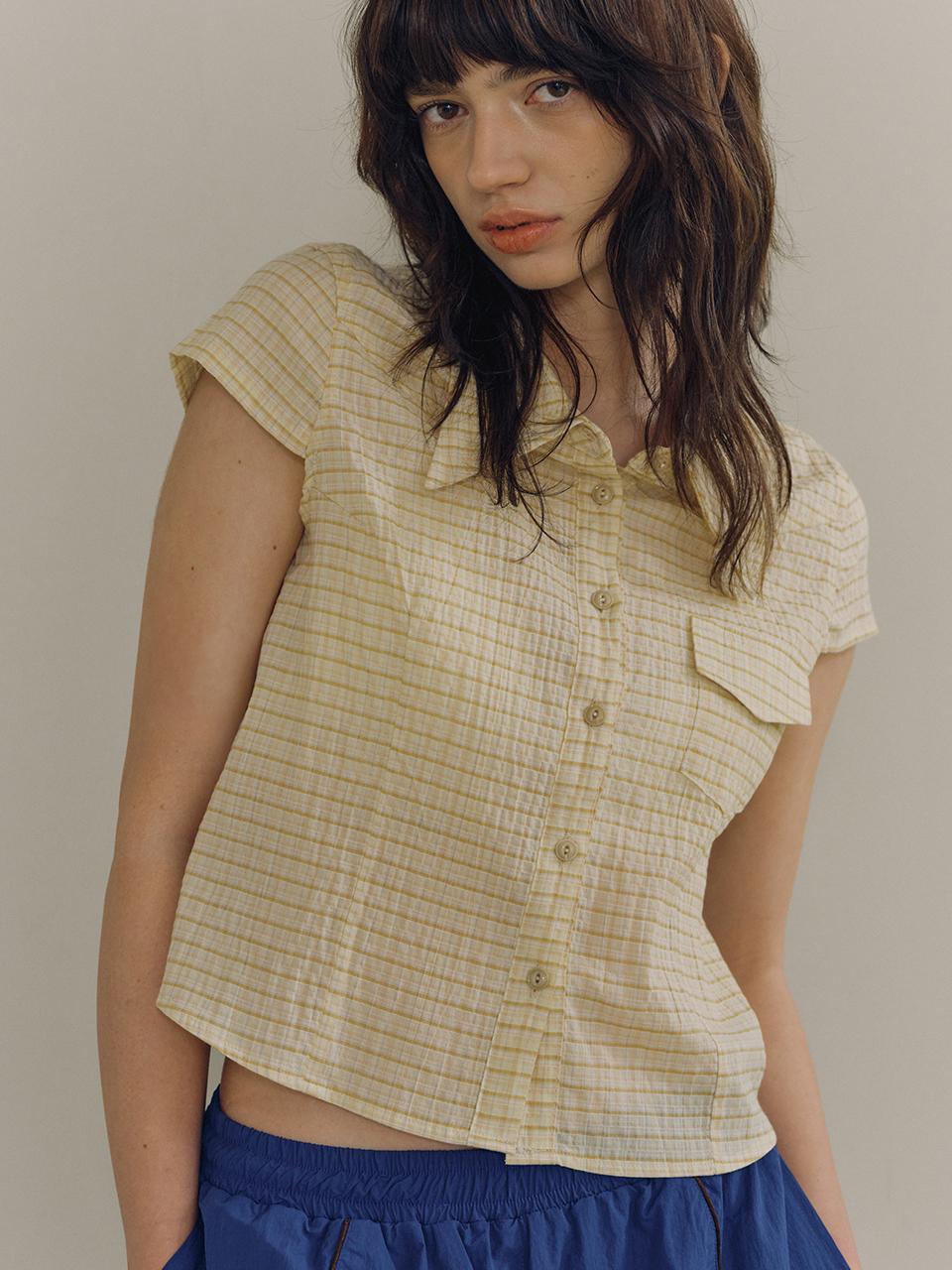 PoshyFreckles Check Cap Sleeve Shirts [Yellow]