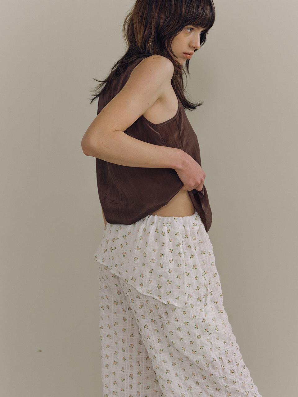 PoshyFreckles Layered Flower Wide Pants [Ivory]