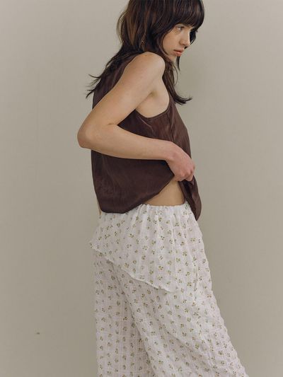 PoshyFreckles Layered Flower Wide Pants [Ivory]