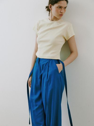 PoshyFreckles Low Strap Linen Slacks_Turquoise