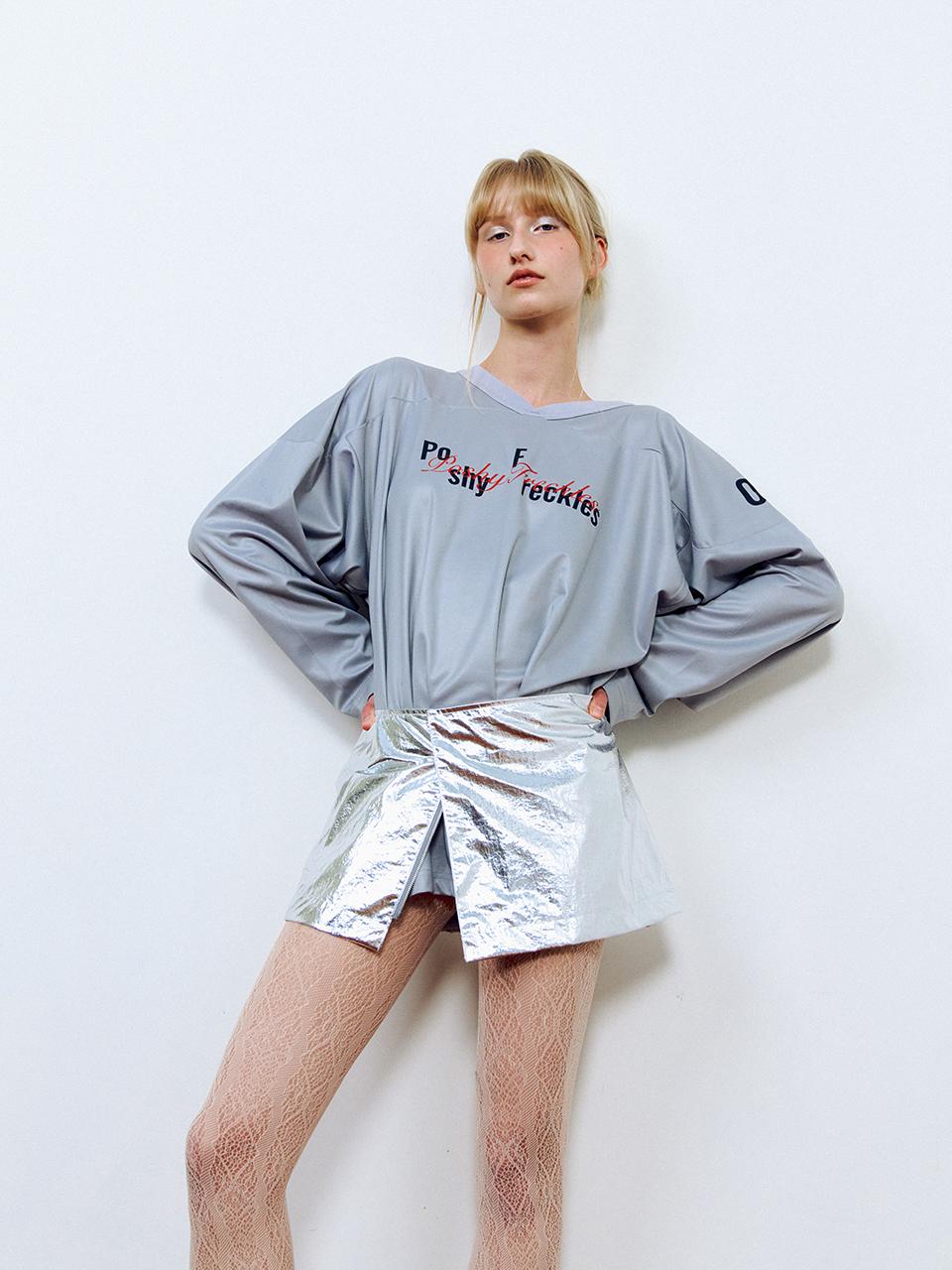 PoshyFreckles Metalic Wrap Skirt [Nebula Silver]