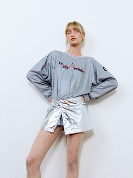 PoshyFreckles Metalic Wrap Skirt [Nebula Silver]