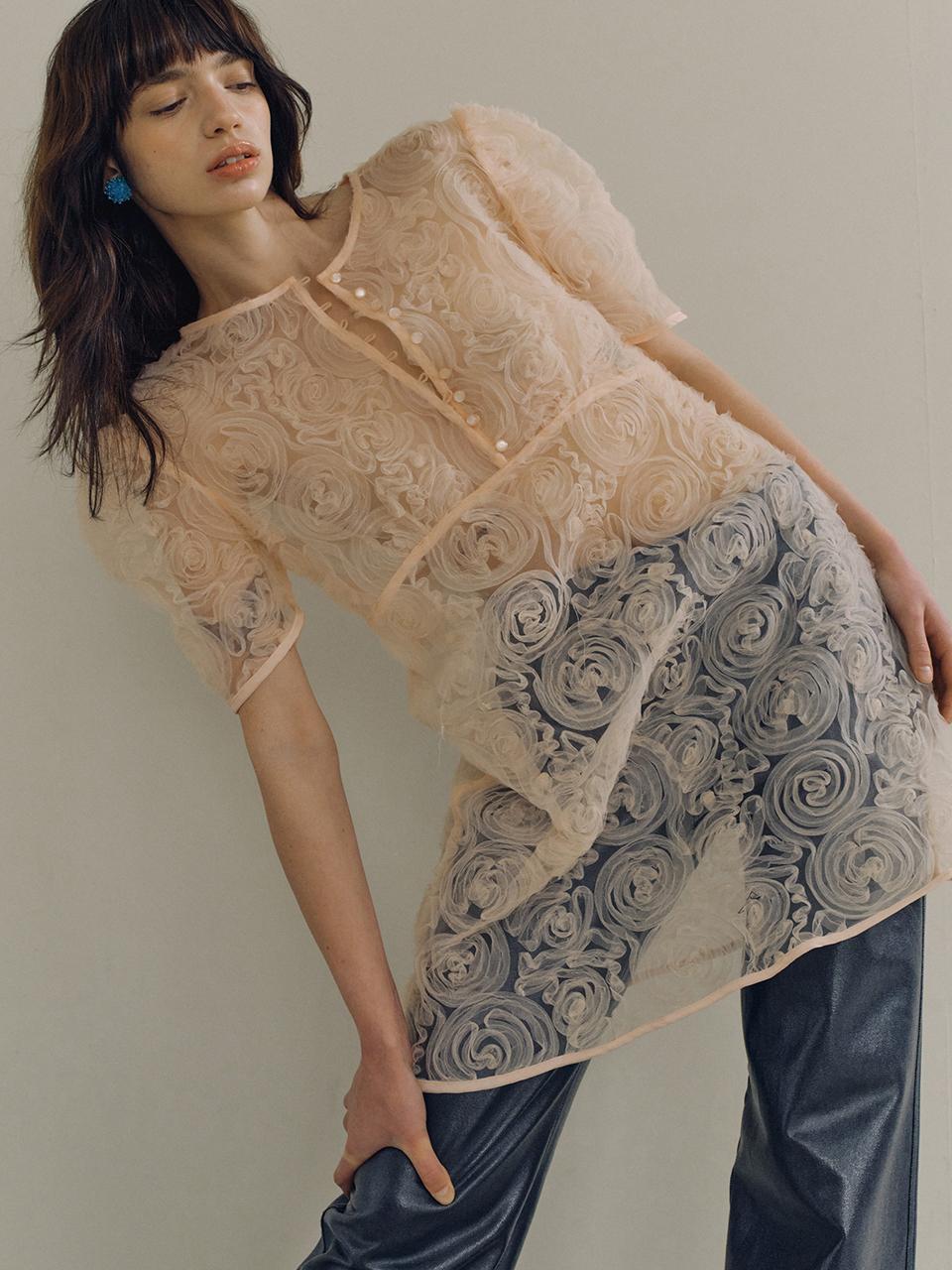 PoshyFreckles Rosette Tulle Dress [PINK]