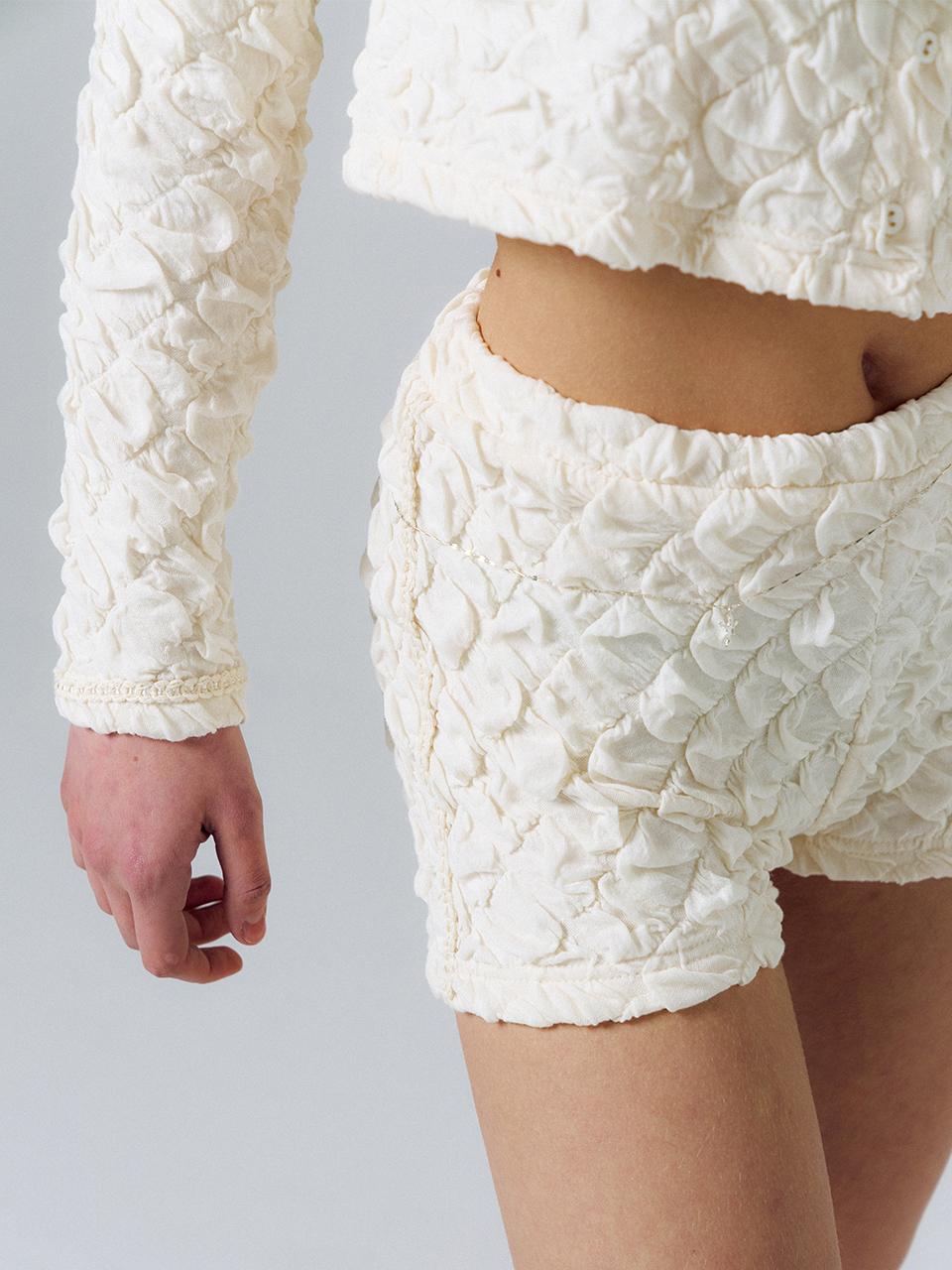 PoshyFreckles Smocked Micro Shorts [Cream]