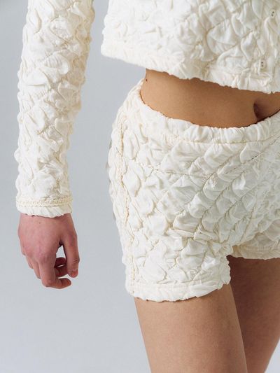 PoshyFreckles Smocked Micro Shorts [Cream]