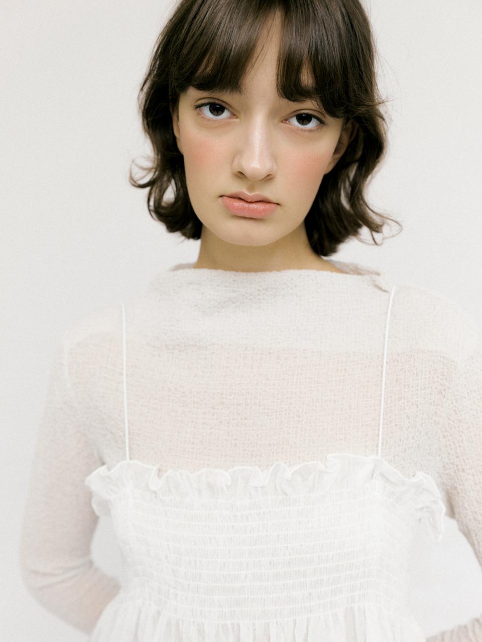 PoshyFreckles Textured Boat Neck Top_Taupe Cream