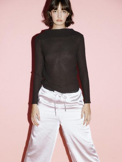 PoshyFreckles Textured Boat Neck Top_Walnut Brown
