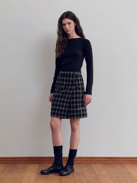 Posite Double Wrap Check Skirt - Black