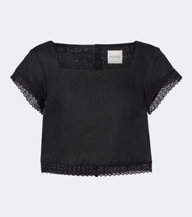 Posse Posse Alfie cropped embroidered linen top