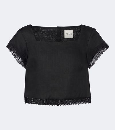 Posse Posse Alfie cropped embroidered linen top