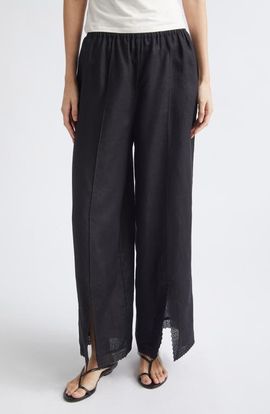 POSSE POSSE Alfie Lace Trim Wide Leg Linen Pants