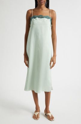 POSSE POSSE Darya Broderie Trim Side Tie Midi Dress