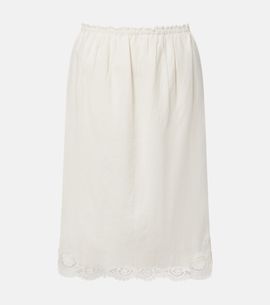 Posse Posse Darya embroidered linen and cotton midi skirt