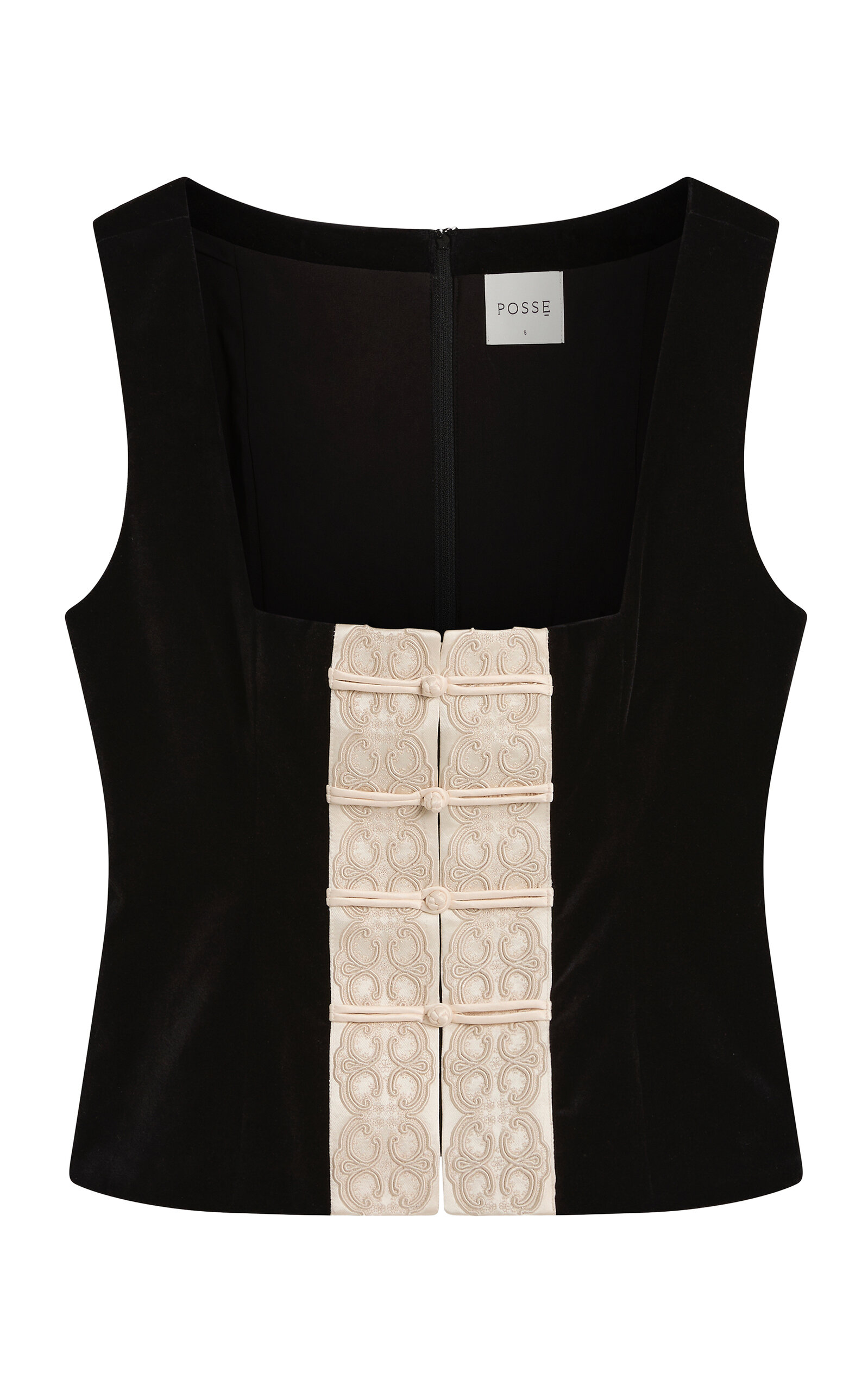 Posse Posse Florian Embroidered Trim Velvet Top