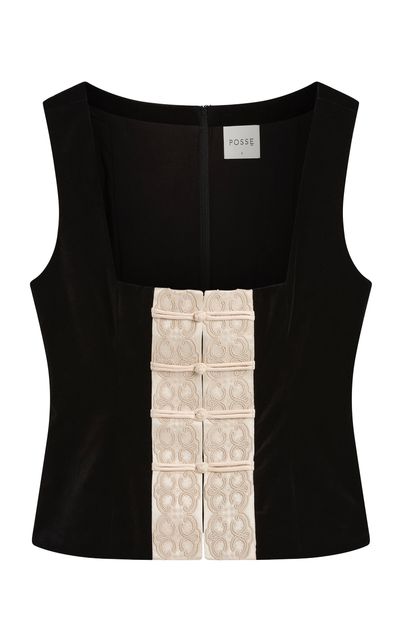 Posse Posse Florian Embroidered Trim Velvet Top