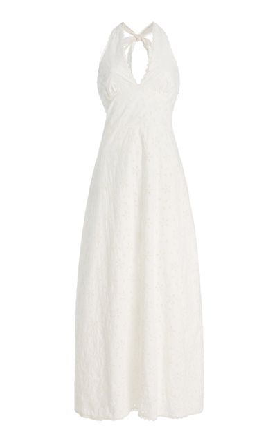 Posse - Salma Eyelet Cotton Maxi Halter Dress White XXS