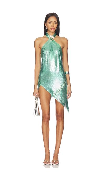 green mini halter dress FARM Rio Halterneck Mini Dress With Wavy Trim main image 0