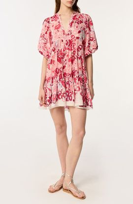 Poupette St Barth Poupette St Barth Aria Stripe Floral Cotton Cover-Up Minidress