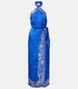chinese dress ladies Botanical Print Crepe Maxi Dress  Classic Black