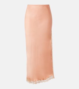 Poupette St Barth Poupette St Barth Lace-trimmed satin midi skirt