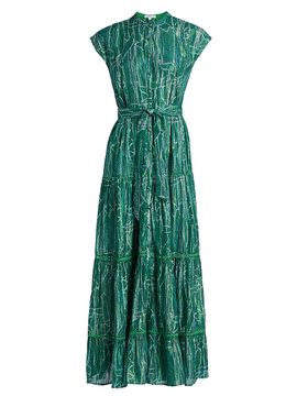Poupette St Barth Women's Kora Printed Cotton Cap-Sleeve Maxi Dress
