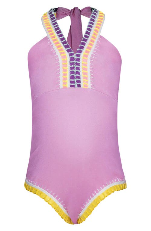 PQ SWIM PQ SWIM Kids' Rainbow Embroidered Halter One-Piece Swimsuit