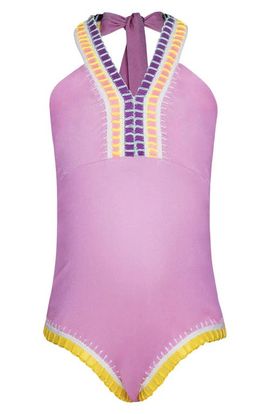 PQ SWIM PQ SWIM Kids' Rainbow Embroidered Halter One-Piece Swimsuit