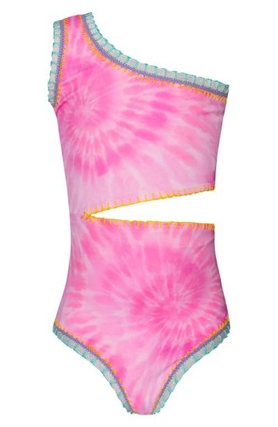 PQ SWIM PQ SWIM Kids' Rainbow Embroidered One-Shoulder One-Piece Swimsuit