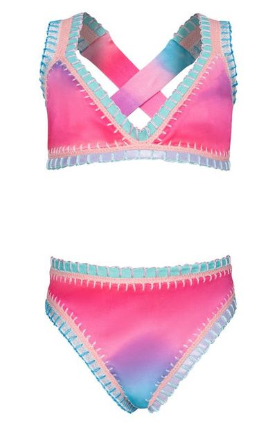 PQ SWIM PQ SWIM Kids' Rainbow Embroidered Two-Piece Swimsuit