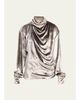 Prabal Gurung Draped Wrap-Neck Velvet Long-Sleeve Blouse - 1