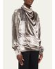Prabal Gurung Draped Wrap-Neck Velvet Long-Sleeve Blouse - 4