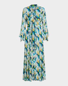 Prabal Gurung Floral Chiffon Pussy-Bow Collar Midi Dress