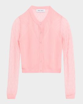 Prabal Gurung Pointelle Knit Crewneck Cardigan