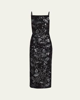 Prabal Gurung Square-Neck Floral Sequined Midi Dress