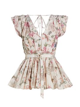 Prabal Gurung Women's Belted Floral Puff Sleeve Top