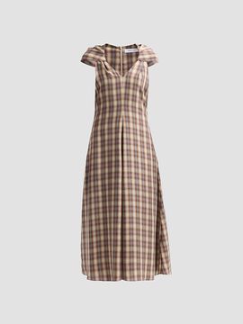 Prabal Gurung Women's Plaid Twist Cap Sleeve Midi Dress