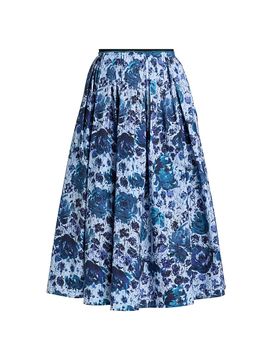 Prabal Gurung Women's Pleated Floral Cotton-Blend Midi-Skirt